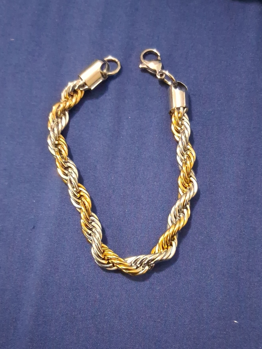 Two-Tone Gold and Silver Rope Chain Bracelet - Women Jewelry